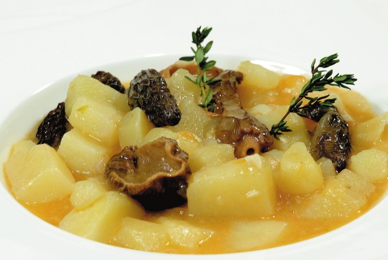 Archivo:Patatas guisadas con setas de colmenilla.jpg